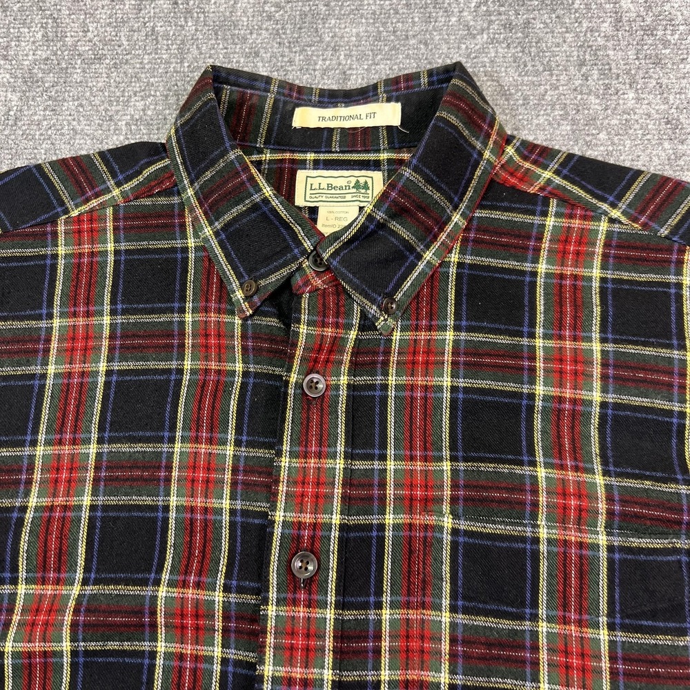 LL Bean Shirt Mens Large Red Green Plaid Flannel Button Front Long Sleeve Casual